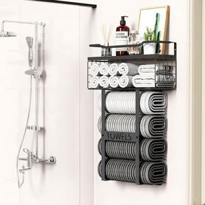 Bathroom Towel Rack With <b>Shelves</b> Wall Mounted Black 3 Tier Custom Size Durable Storage For <b>Bath</b> Towels - Product Image 1