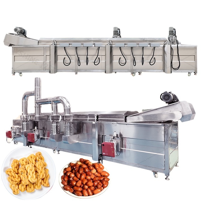 Big Capacity Industry Commercial Gas Chicken Nugget Customized Continuous Belt Frying Machine for French Fries Potato Chips