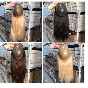 Tupé recto Rubio 613 para <span class=keywords><strong>mujer</strong></span>, sistema de reemplazo de Cabello 100% humano sin procesar, piel fina, cobertura completa de piel sintética, venta al por mayor - Product Image 2