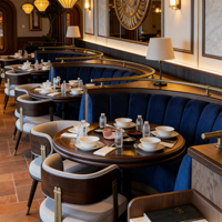 Moderne Luxus-Restaurantmöbel Halbkreisförmige Restaurant-Sitzbank mit Rundem Tisch Maßgefertigt für Chinesische Restaurants und Hotels