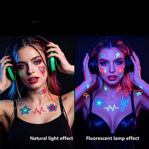 Tatouages temporaires phosphorescents, autocollants néon UV, fluorescents sous lumière noire, pour festivals de musique, fêtes à thème lumineux - Product Image 2