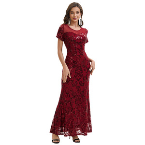 Evening Dress <b>Sequined</b> Sheath Natural Sweetheart Neckline Sleeveless 100% Polyester Vintage Style Long Formal Gown Women Party - Product Image 5