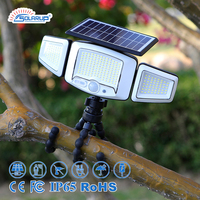 Solarup 3 têtes LED avec trépied flexible, lampes solaires pour clôture, capteur extérieur, étanche, projecteur solaire, éclairage de parking solaire
