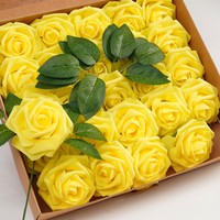 Coffret Cadeau de Roses Artificielles en Mousse Rose avec Feuilles Vertes pour Décoration de Mariage et Fêtes DIY