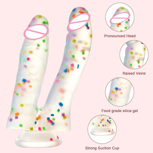 Dildo anale a doppia testa per principianti, in morbido silicone con ventosa, dildo colorato fantasia, giocattolo sessuale per donne - Product Image 1