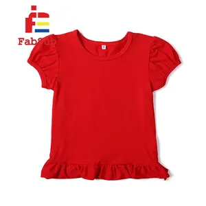 Kids Solid Ruffle Sleeve Shirt Sublimation 100 Percent Polyester Color T Shirt Sublimation Girl Colorful Ruffle Shirt