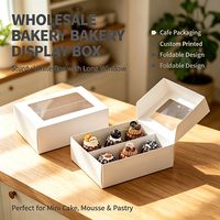 Boîte de boulangerie en gros à fenêtre longue, robuste, blanche, avec insert à 6 compartiments, pliable, imprimée sur mesure pour mini-gâteaux, mousses et pâtisseries