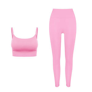 Traje deportivo de verano de alto valor de belleza para mujer, pantalones de Yoga con cintura elástica, patrón sólido, conjunto deportivo para correr a la cadera de melocotón hecho - Product Image 1