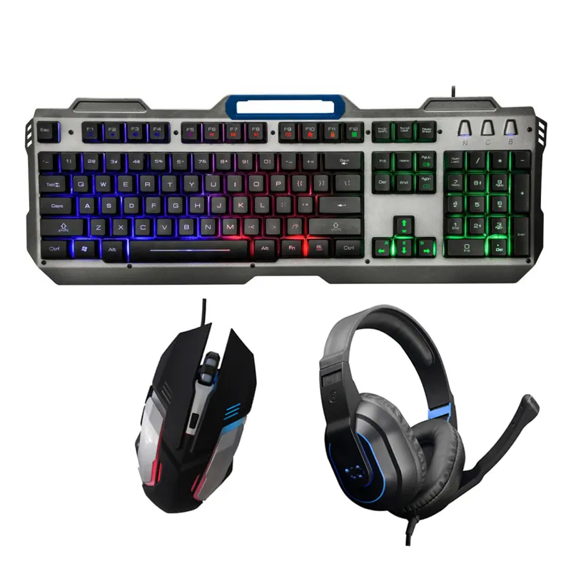 Hot selling USB Lighting gaming mouse and keyboard headset 3 in 1 backlit combo kit for gamer GKMH-6903