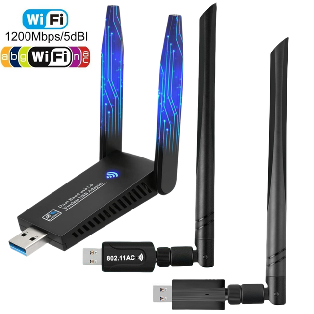 1300Mbps USB WiFi Dongle Adapter USB 3.0 WI-FI Wireless Network Card with 5dBi Dual Band 2.4GHz/5GHz High Gain Dual Antenna 5.8G