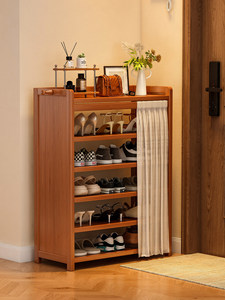 Meuble à chaussures rectangulaire ultra-étroit en bambou et rotin, anti-poussière, gain de place, rangement multi-niveaux pour entrée/hall d'entrée - Product Image 3