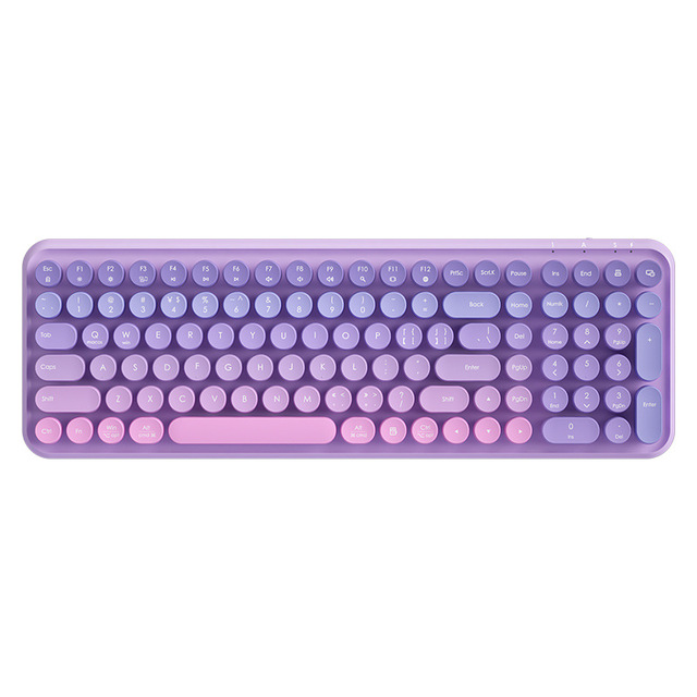 2.4g Wireless Ergonomic Keyboard Slient Colorful Retro Round Keycaps Wireless Keyboard With Battery Display for Office Laptop