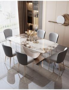 Table et chaises de salle à manger en <span class=keywords><strong>ardoise</strong></span> de style restaurant, table de salle à manger rectangulaire moderne minimaliste de luxe en <span class=keywords><strong>ardoise</strong></span> brillante en forme de croissant - Product Image 6