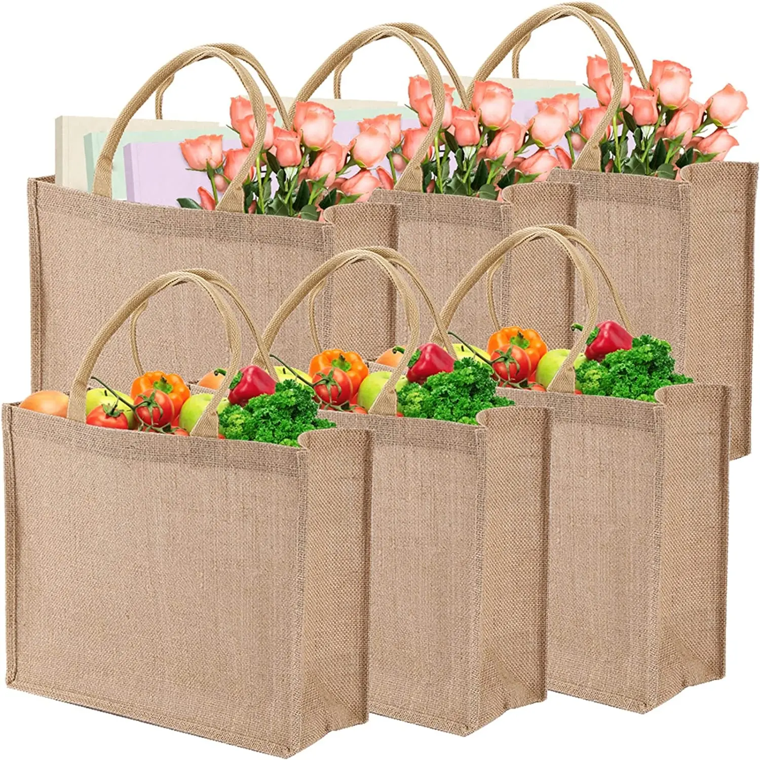 KAISEN Wholesale Jute Tote Bags With Custom Printed Logo Jute Shopping Bag Reusable Natural Burlap Carry Jute Bag