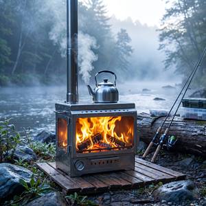 Poêle à bois portable en acier inoxydable <span class=keywords><strong>de</strong></span> qualité supérieure avec fenêtre <span class=keywords><strong>de</strong></span> visualisation en verre sur 3 côtés, pour tente, barbecue, pêche et rassemblements - Product Image 5
