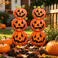 Décorations d'Halloween : Triple Jack O'Lantern Empilé sur Piquet – Ornement de Jardin Effrayant pour Halloween
