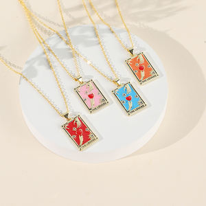 女式时尚18k金塔罗牌项链星星月亮心眼珐琅吊坠定制镀铜派对批发 - Product Image 3