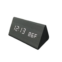 Réveil triangulaire en bois de bambou, montre numérique à LED, thermomètre en bois, son, commande vocale, table de bureau, réveil