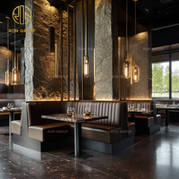 Modernes Hotel Marmor Tisch und Stuhl Coffee Shop Cafe Gewerbe möbel Lange schwarze Leder bank Sitz gelegenheiten Restaurant Stand