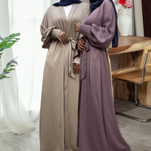 Abaya Islámica Abierta con Bolsillos en Satén Acanalado Suave para Mujeres Musulmanas Elegantes 1975, Super Oferta # - Product Image 1