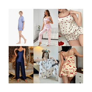 Conjunto de Pijama de Seda de 2 Piezas para Mujer, Estilo Lindo, Corte Regular, Manga Corta, Estampado de Cerezas, Ropa de Dormir Suave para Verano - Product Image 1