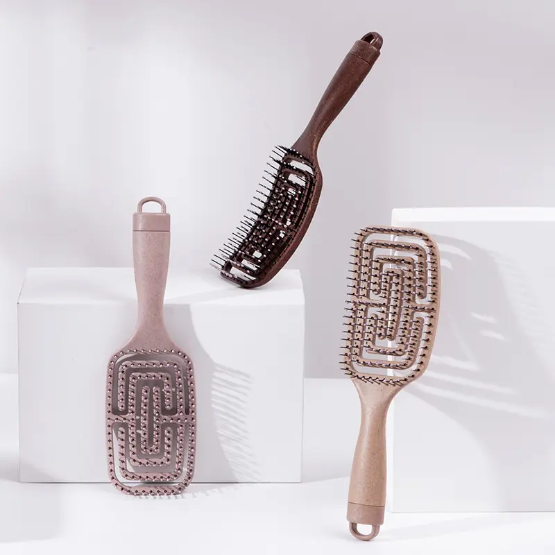 Fabricant fournisseur nouvel outil de coiffure en PP peigne de massage dents en TPR arc creux grande brosse à cheveux démêlante incurvée