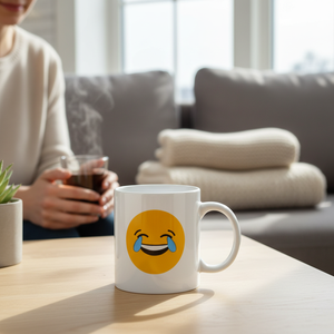 Tazza in porcellana da 33cl, bianca, con emoticon - ridendo/piangendo - Product Image 3