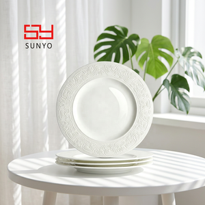 Plato de cerámica redondo de 13 pulgadas de porcelana fina, blanco vintage, con cuentas de vidrio prensado en relieve, para sopa y aperitivos, venta al por mayor - Product Image 6