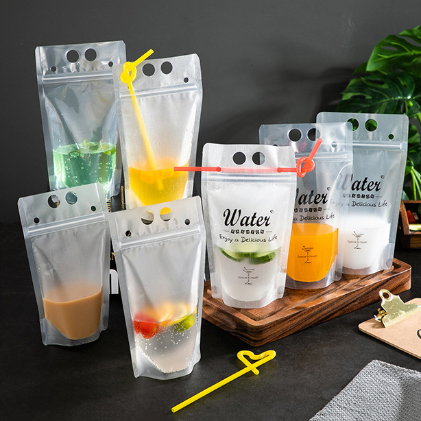 Liquid Transparent Zipper Laminating Clear Plastic Juice Customized Packaging Drink Pouch Bag with Straw Hole