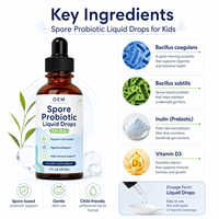 Gouttes liquides probiotiques pour enfants Spore Probiotic, formule nutritionnelle quotidienne sans arôme avec fibres prébiotiques et vitamine D3 pour la collection Bien-être