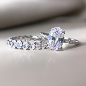 Bague d'éternité ovale en zircon cubique 3*4mm plaqué or 18 carats, entièrement sertie de zircons cubiques, pour femme, vente en gros - Product Image 2