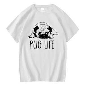 Camiseta con Estampado de Perrito <span class=keywords><strong>Pug</strong></span> <span class=keywords><strong>para</strong></span> Hombre y Mujer, 180G, 100% Algodón, Personalizable con Transferencia Térmica, Sin Etiqueta, Envío Gratuito en EE. UU., Cuello Redondo, Estilo Urbano - Product Image 1