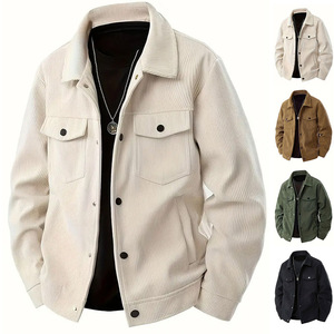Blouson <span class=keywords><strong>en</strong></span> <span class=keywords><strong>velours</strong></span> <span class=keywords><strong>côtelé</strong></span> uni pour homme avec revers – <span class=keywords><strong>Manteau</strong></span> de travail décontracté polyvalent au style jeune et tendance - Product Image 1