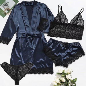 Capaz de Daster Piyama Seda Gecelik Baju Tidur Wanita Robe Femme <span class=keywords><strong>3</strong></span> <span class=keywords><strong>piezas</strong></span> salón desgaste conjuntos <span class=keywords><strong>Terno</strong></span> Mujer Plus tamaño de la mujer ropa de dormir - Product Image 4