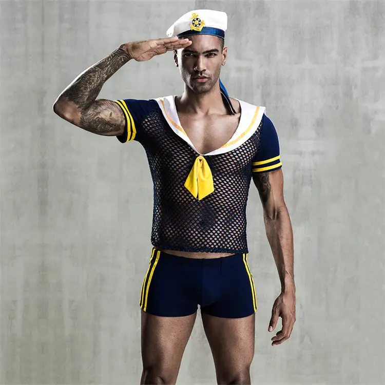 2022 New Style seaman Cosplay uniform men's sexy underwear black fishnet sexy lingerie for men and gay