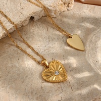 Bijoux fantaisie plaqué or 18 carats en acier inoxydable Vintage feuille Texture coeur pendentif collier pièce étoile Zircon collier pour femmes