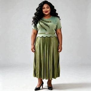 Vestido Elegante <span class=keywords><strong>de</strong></span> Talla Grande con Volantes en el Hombro y Cintura Festoneada, Moda Modesta, Venta al por Mayor, Vestido Plisado Miyake, Directo <span class=keywords><strong>de</strong></span> Fábrica - Product Image 1