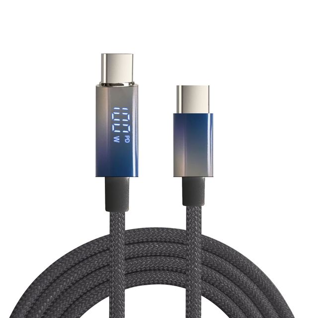 100W PD Fast Charging USB C to USB C Cable LED Digital Display Nylon Braided Type-C to Type-C Charging Data Cord for Phone