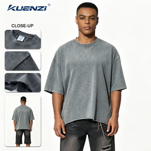 Camiseta Kuenzi para Hombre, 350GSM, 100% Algodón, Lavado Vintage, Color Limpio, Corte Amplio con Bordes Deshilachados, Estilo Urbano - Product Image 1