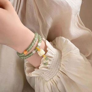 Chinese Green Jade <b>Bracelet</b> Lucky Stretch Handmade Artificial Jade <b>Bracelet</b> Lion Charm Double Circle Glass <b>Bead</b> <b>Bracelets</b> - Product Image 3