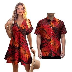 Couples hawaïens correspondant tenues ensemble personnalisé <span class=keywords><strong>tatouage</strong></span> Tribal tiare <span class=keywords><strong>fleur</strong></span> robe <span class=keywords><strong>de</strong></span> bal Aloha chemise & Samoa Puletasi robe Couple ensemble - Product Image 1