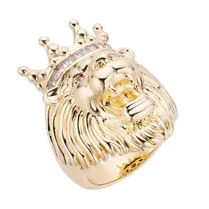 Design animale uomo alta lucidatura gioielli 3D effetto zirconi Moissanite Vintage corona testa di leone anelli