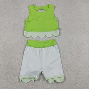 En stock: Conjunto deportivo informal de verano para niñas, top sin mangas y falda pantalón con lazo color lima y borde festoneado, ropa de yoga para hermanas, ropa deportiva bonita - Product Image 4