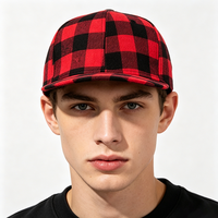 Gorra Snapback de Lona a Cuadros Rojos y Negros, Unisex, Estilo Leñador, para Deportes al Aire Libre