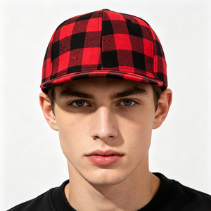 Gorra Snapback de Lona a Cuadros Rojos y Negros, Unisex, Estilo Leñador, para Deportes al Aire Libre - Product Image 1