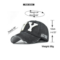 Gorras de Béisbol Deportivas Vintage al por Mayor, de 6 Paneles, Sin Estructura, con Visera Desgarrada, 100% Algodón Lavado, con Parche Bordado en 3D con el Logotipo de NY
