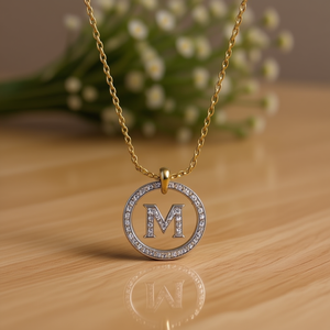 Collana con Ciondolo a Forma di Lettera M con Diamante, Catena da 2 Cm, Tono Argento e Oro, Acciaio Ref45598 - Product Image 3