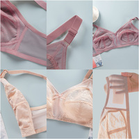 Soutien-gorge minimisateur sans armatures et sans rembourrage, en maille transparente ultra-fine, tailles 34-46C, grande taille, sans fil, doux, en dentelle florale pour femme, vente en gros OEM
