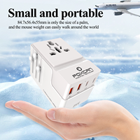 Adaptador de Viaje Universal Foxcan 2400W AC con PD 25W QC3.0 2USB-C+2USB-A GaN Todo en Uno, Certificado CE/FCC para Relojes y Auriculares
