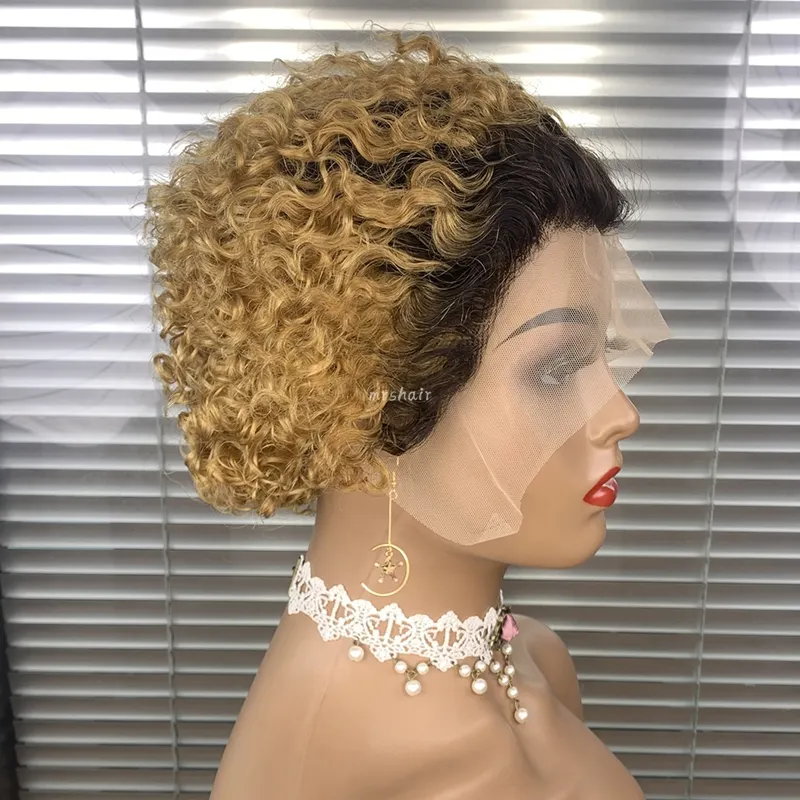 Short Curly Lace Wigs Pixie Brazilian Virgin Remy Hair Wigs 6inch Burgundy Pre Plucked Short Curly Lace Wigs Pixie